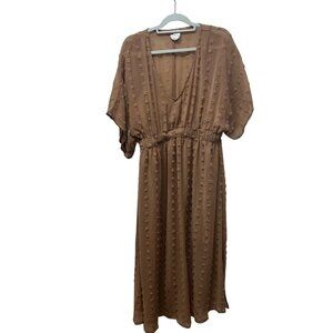 Arula Brown Polka Dot Midi Dress With V-Neck & Cinched Waist A